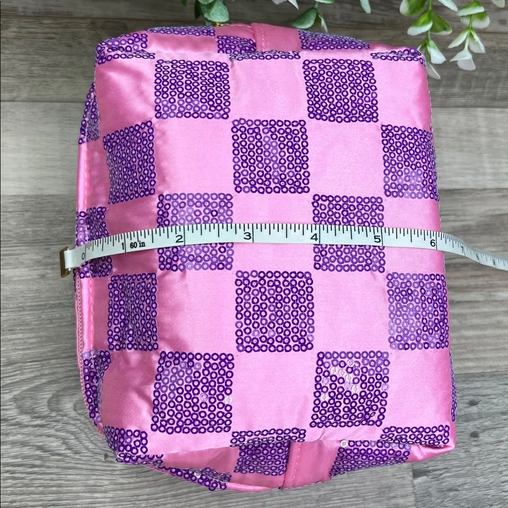 Ulta Beauty Pink and Purple Sequins Check Pattern Cosmetic Pouch Bag